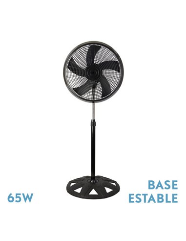 Ventilador De Pie Agudo Negro 3 Vel.65w 5 Aspas Oscilante Y Rotatorio Regx50x50cm