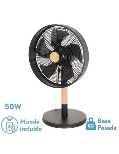 Ventilador Sobremesa Falcon Negro/haya 3vel.45w 5 Asp. Oscilante Y Rotatorio 59x35x28cm