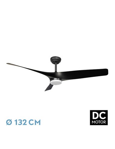 Ventilador Dc Niger 22w Negro 3aspas 132d 6vel. Regulable Intensidad 2180lm 3000k,4000k,6000k Remoto+temporizador+memoria