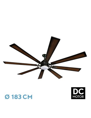 Ventilador Dc Fusion 24w Negro/roble 8aspas183d Regulable Intensidad 2950lm 3000k,4000k,6000k Remoto+temporizador+memoria