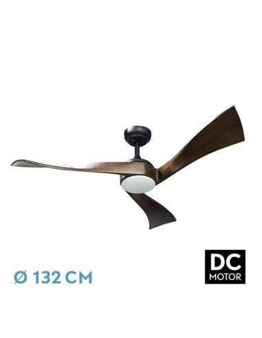 Ventilador Dc Janubi 22w Negro/roble 3aspas132d Regulable Intensidad 2350lm 3000k, 4000k, 6000k Remoto+ Temporizador+ Memoria 24