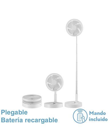 Ventilador DC Portatil Galan Blanco 10w 3vel Bateria Regx20x20cm Plegable+remoto+temporizador