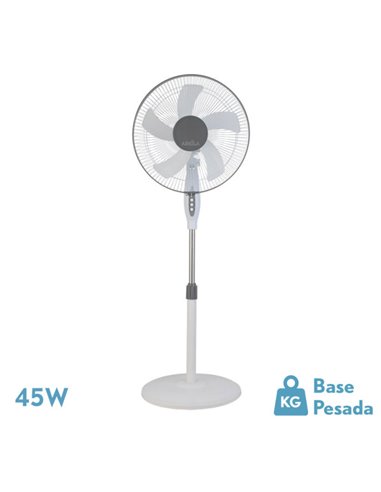 Ventilador De Pie Belmonte Blanco/gris 3 Vel.45w 5aspas Orientable, Fijo Y Rotatorio Regx43x40 Cm