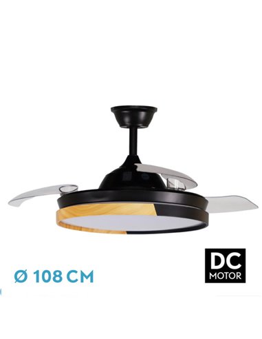 Ventilador Dc Emperador 72w Negro/haya 3aspas Desplegables 106d 7200lm 3000-4000-6000k Remoto+ Memoria+ Temporizador