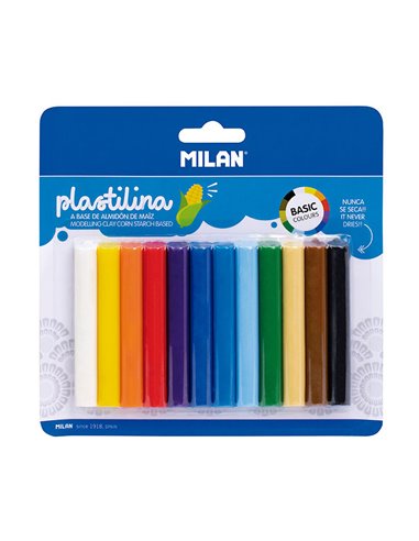 Blister com 12 barras de plasticina coloridas 140g Milão