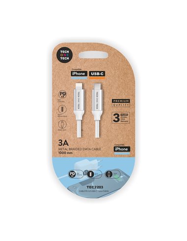 Cable pd blan.(usb-c a lightn/apple)nylon,1m 3a tech one tech