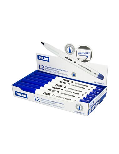 Caja de 12 rotuladores azules ø3,7mm para pizarra blanca milan