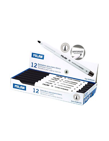 Caja de 12 rotuladores negros ø3,7mm para pizarra blanca milan