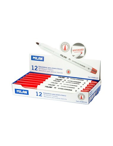 Caja de 12 rotuladores rojos ø3,7mm para pizarra blanca milan