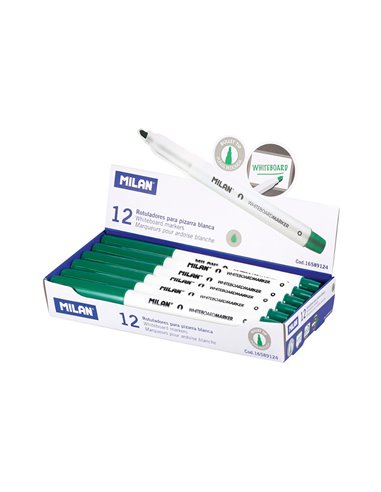 Caja de 12 rotuladores verdes ø3,7mm para pizarra blanca milan