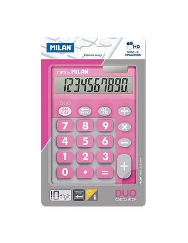 Blister calculadora duo 10 digitos rosa teclas grandes milan