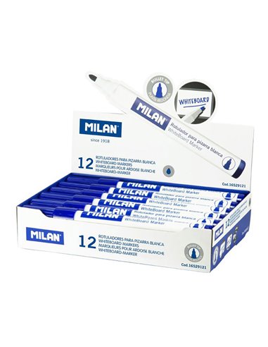 Caja de 12 rotuladores azules ø4,7mm para pizarra blanca milan