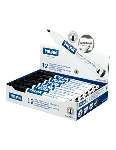 Caja de 12 rotuladores negros ø4,7mm para pizarra blanca milan