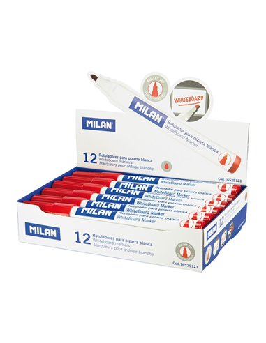 Caja de 12 rotuladores rojos ø4,7mm para pizarra blanca milan