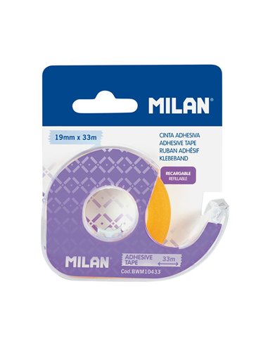 Blíster con dispensador de cinta adhesiva transparente 19mm x 33m milan