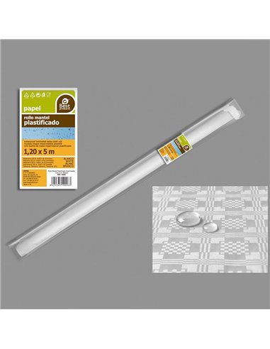 Rollo de mantel plastificado blanco 5x1,2m