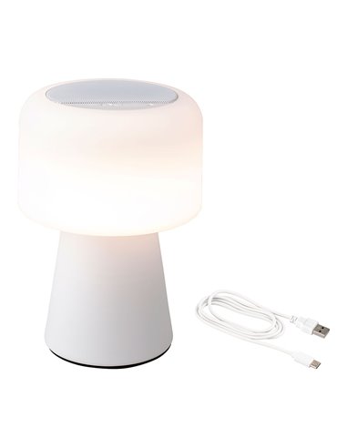 Lámpara led con altavoz para exterior y interior color blanco 22,5cm bluetooht recargable 894417