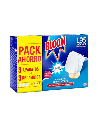 Pack ahorro insect bloom 3 unid. aparato+3 recambios mosquitos común y tigre