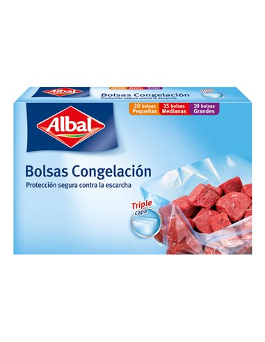 Bolsas congelación albal 3 tamaños 45ud (20pq+15med+10grandes)