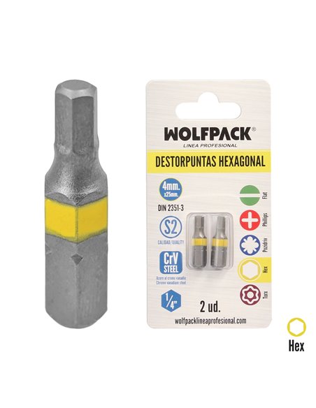 Destorpuntas Hexagonal 4,0 mm. (2 Piezas) Acero S2 al Cromo Vanadio