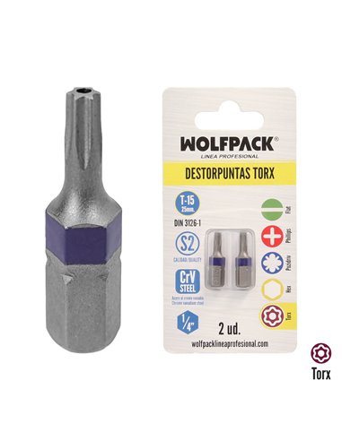 Destorpuntas Torx T15 (2 Piezas) Acero S2 al Cromo Vanadio