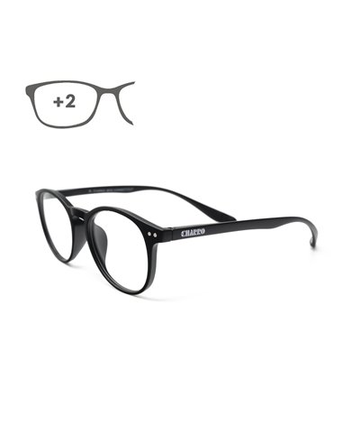 Óculos de leitura pretos de Connecticut com ampliação +2,0 têmporas para pendurar no pescoço