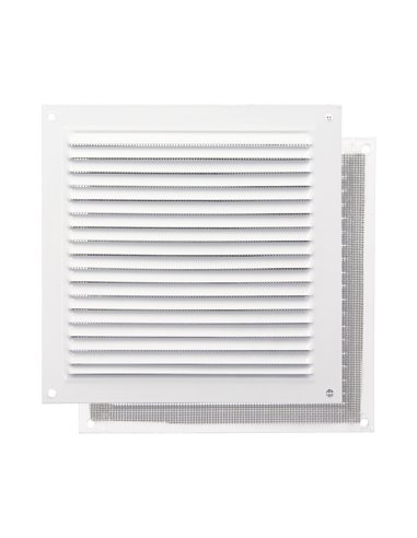 Grelha de ventilação em alumínio com rede mosquiteira aparafusável 175 x 175 mm. Cor branca