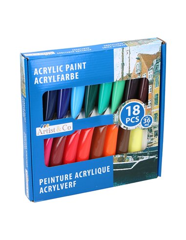 Conjunto de 18 pinturas acrílicas de 36ml de la marca artist&co