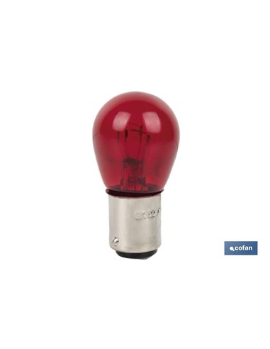 LÁMPARA COFAN 2 POLOS ROJA CENTRADA P21/5W (BAY15D) 12V "VENTA UNITARIA"