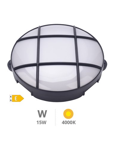 Aplique LED redondo Oxalis con rejilla 15W 4000K Negro