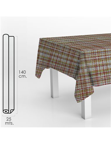 Mantel Hule Rollo Modelo Textil Impermeable Antimanchas PVC 140 cm. x 25 metros. Rollo Recortable. Interior y Exterior