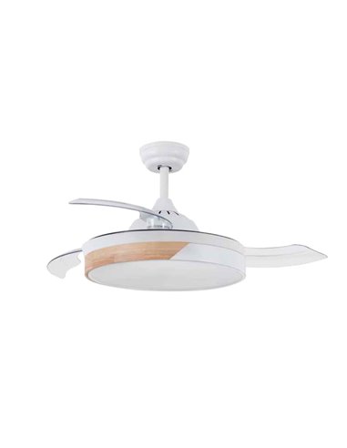 Ventilador techo Likasi con luz CCT regulable y mando Ø107 3 aspas retráctiles DC Blanco