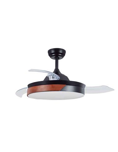 Ventilador techo Likasi con luz CCT regulable y mando Ø107 3 aspas retráctiles DC Negro