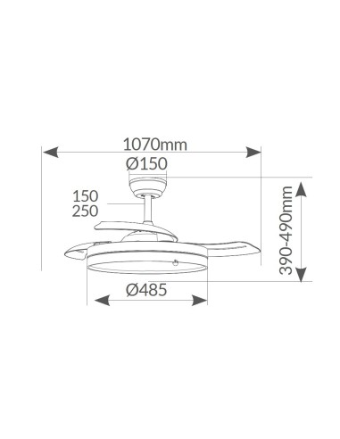 Ventilador techo Lugela con luz CCT regulable y mando Ø107 3 aspas retráctiles DC Blanco