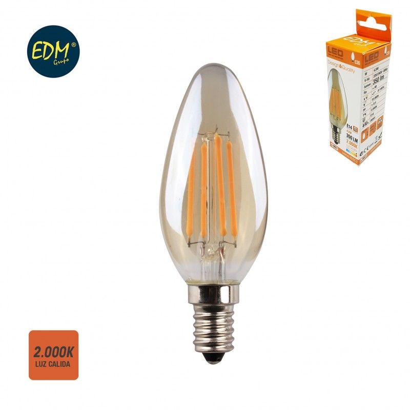 Bombilla vela filamento led cristal vintage 4,5w E14 350lm 2.000k EDM