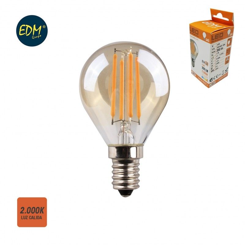 Bombilla esferica filamento led cristal vintage 4,5w E14 350lm 2.000k EDM