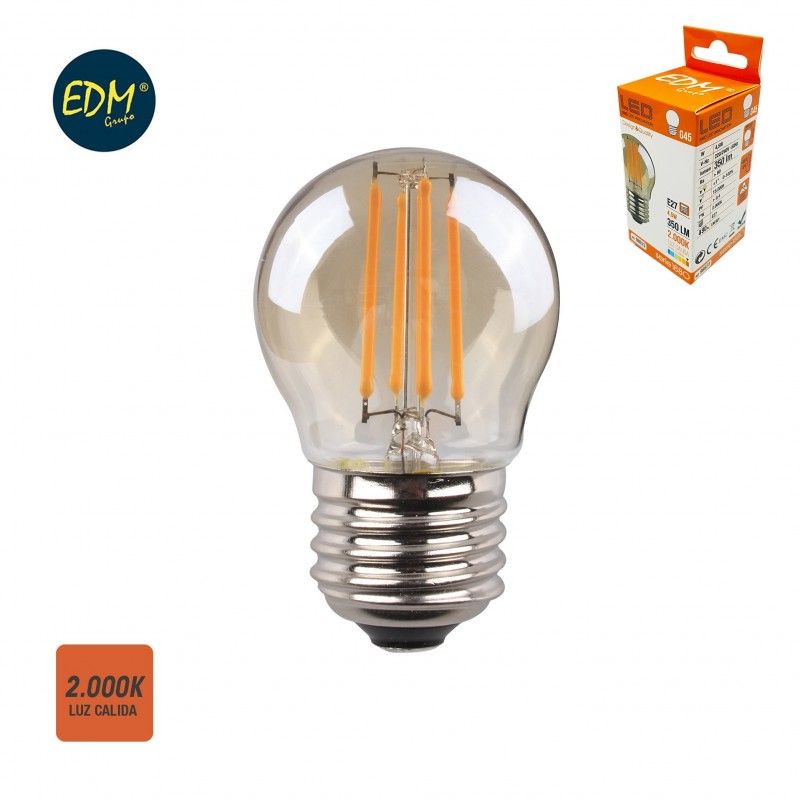 Bombilla esferica filamento led cristal vintage 4,5w E27 350lm 2.000k EDM