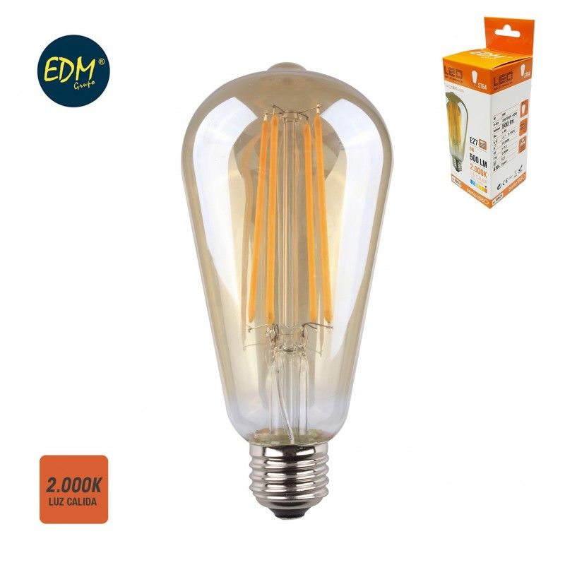 Lâmpada LED EDM de filamento ovóide de vidro vintage E27 6W 560lm 2000K Luz quente Ø6,4x14,2cm