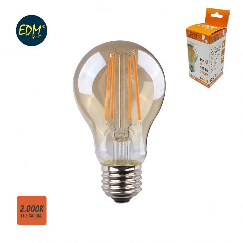 Bombilla standard filamento led cristal vintage 6w E27 500lm 2.000k EDM