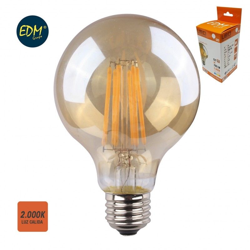 Bombilla globo 80diam  filamento led cristal vintage 8w E27 700lm 2.000k EDM