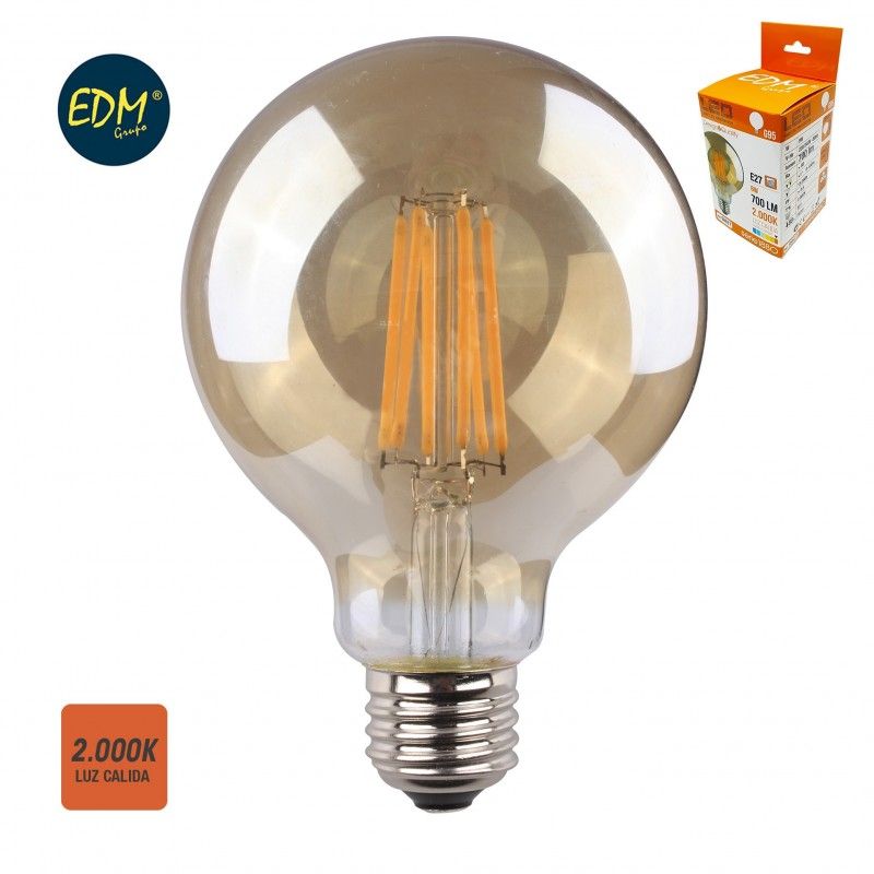 Bombilla globo 95diam  filamento led cristal vintage 8w E27 700lm 2.000k EDM