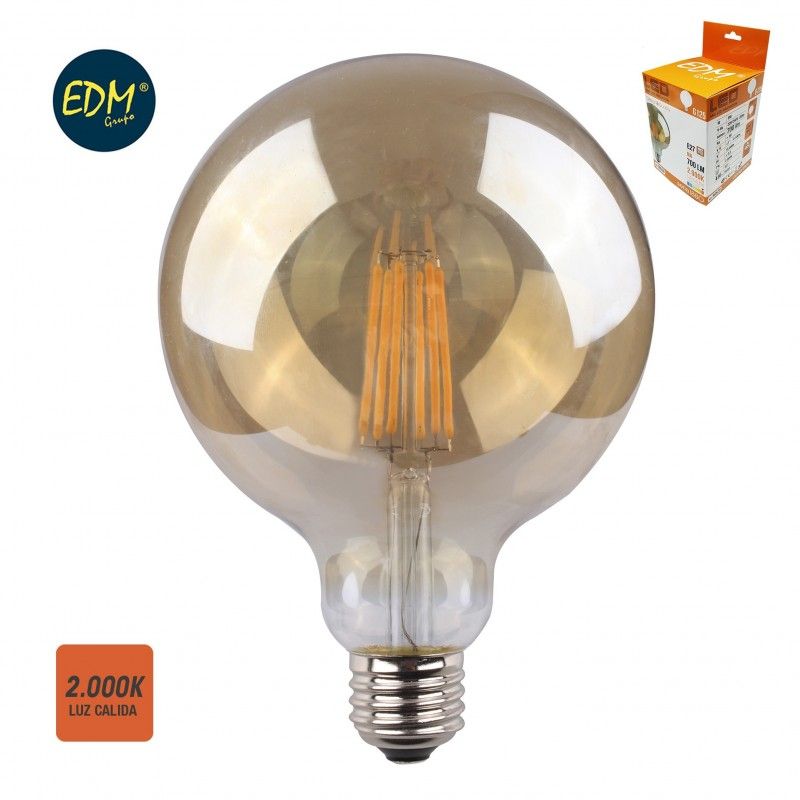 Lâmpada LED EDM de filamento vintage globo de vidro E27 8W 720lm 2000K luz quente Ø12,5x17cm