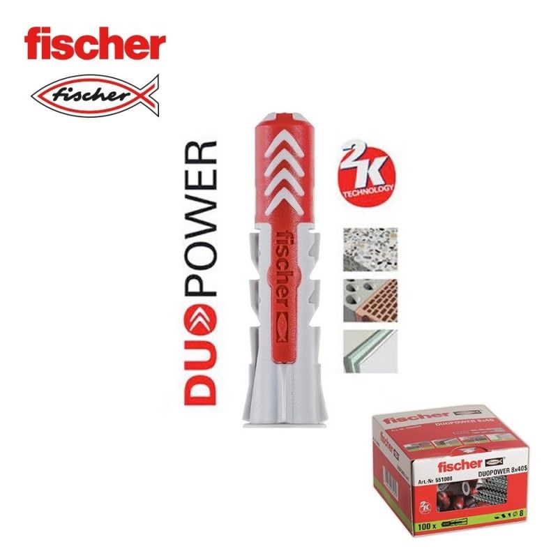 Plugues FISCHER DuoPower - Ø6x30mm com Parafuso Ø4,5x40mm Caixa de 50 unidades 555106