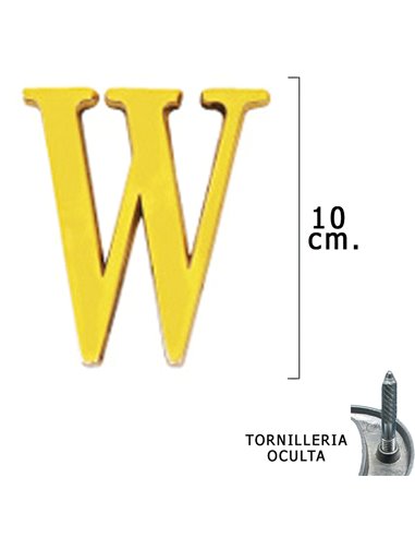 Letra Latón "W" 10 cm. con Tornilleria Oculta (Blister 1 Pieza)