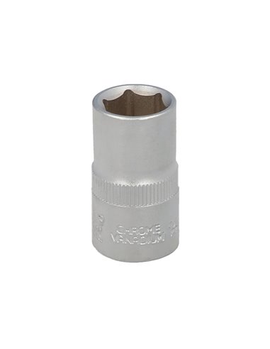 Llave Vaso 1/2" Hexagonal 15 mm. Perfil de 6 caras. Acero Cromo Vanadio, Aristas Redondas