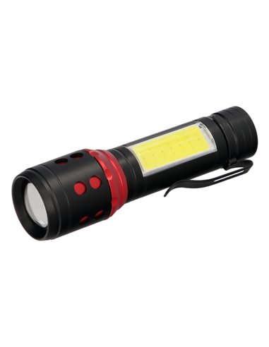 Linterna LED De Mano Mini Aluminio Recargable USB (1.200 mah) 500 Lumenes 5 Watt. Con Función Zoom y Clip Sujeción