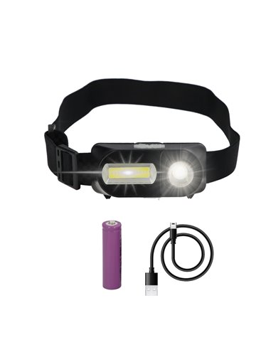 Linterna Led Frontal Cabeza Ajustable 350 Lumenes 4 Modos, Cinta Ajustable, 3 modos de luz. Fuerte, media y flash. 1200Mah