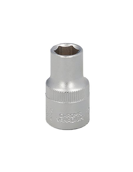 Llave Vaso 1/2" Hexagonal 12 mm. Perfil de 6 caras. Acero Cromo Vanadio, Aristas Redondas