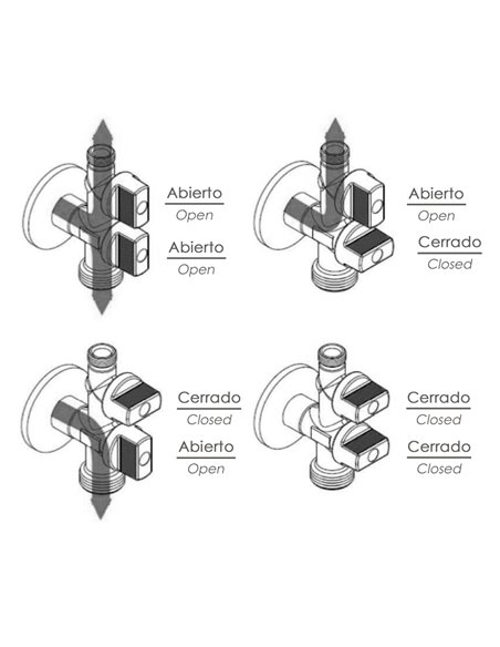 Llave De Escuadra Doble Salida 3/4" y 3/8". Entrada De 1/2". Llave De Paso Doble, Llave Angular Doble, Toma Lavadora Doble.