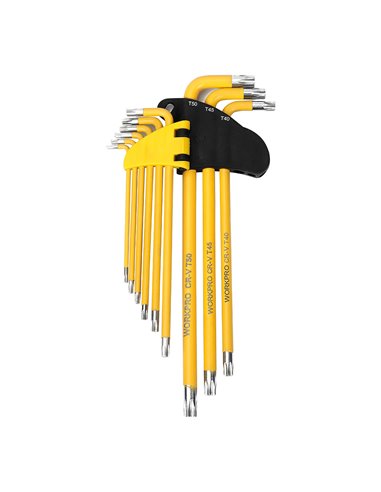 Juego de 9 llaves torx de seguridad de brazo largo workpro